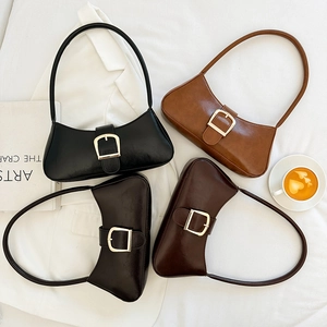 Chic retro baguette shoulder bags in four colors with vintage metal buckle