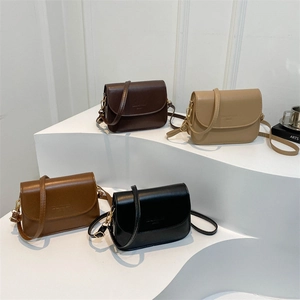 Minimalist leather flap square bags in four colors with adjustable shoulder straps