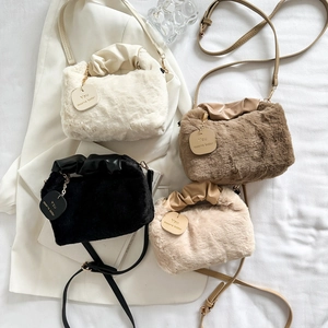 Chic faux fur crossbody bags for women with PU leather trim and adjustable straps