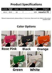 Detailed size chart and multi-color selection for women solid PU leather crossbody bag