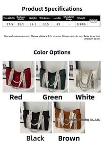 Detailed size chart and multi-color options for large capacity canvas tote bags