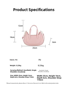 Detailed technical specifications and dimensions of a vintage pink PU leather crescent bag
