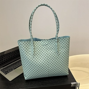 Vintage Women Tote Bag PU Leather Geometric Circle Print Large Capacity Shoulder Handbag Daily Commuting Fashion
