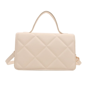 Sac à main bandoulière élégant en cuir PU beige avec motif matelassé à losanges