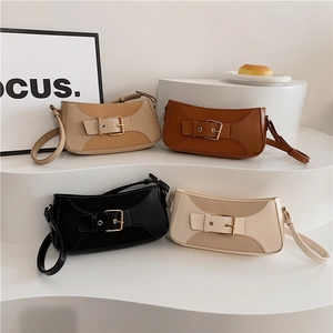 Chic two-tone leather underarm bag collection in khaki, brown, black and cream colors