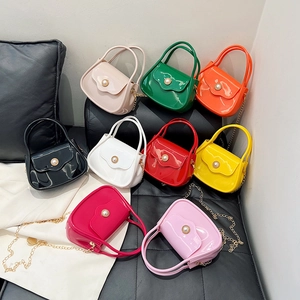 Mini jelly handbag set in candy colors with pearl clasp and gold chain straps