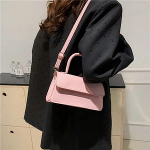 Fashionable light pink PU leather crossbody bag for women with flap and gold hardware