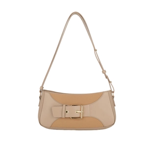 Retro patchwork underarm bag in beige and light brown with adjustable strap for women