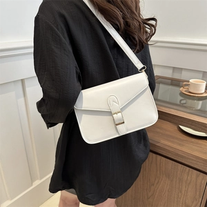 French Minimalist PU Leather Square Crossbody Bag For Women Fashion Small Shoulder Bag With Metal Buckle Solid Color Daily Satchel
