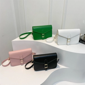 Minimalist rectangular crossbody bags in four colors with V-flap design and gold buckles
