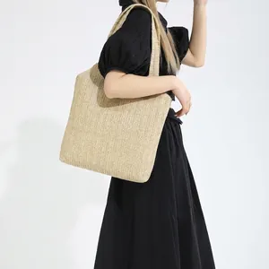 Woven Tote Bag Women Retro Spacious Shoulder Bag Casual Straw Handbag Summer Beach Style Daily Travel Handbag