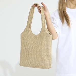Stylish woven straw tote bag with herringbone pattern and large capacity for women