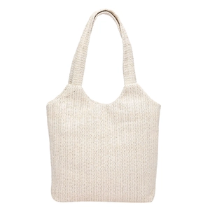 Chic cream woven straw tote bag with herringbone pattern and wide shoulder strap