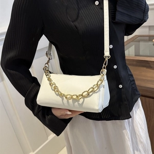 Women Retro PU Leather Underarm Bag Fashion Chain Shoulder Crossbody Bag Minimalist Solid Color Baguette Daily Handbag