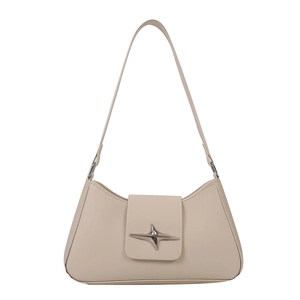 Borsa a spalla minimalista in pelle beige con fibbia a stella argento da donna
