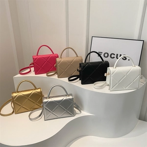 Diamond quilted mini square handbags in six colors with top handle and shoulder strap