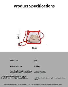 Detailed size parameters for transparent PVC crossbody bag with drawstring inner pouch