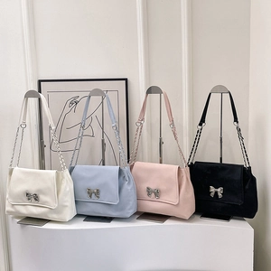 Minimalist faux leather hobo bags with silver bow buckle in four elegant colors