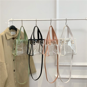 Stylish transparent PVC mini tote bags with colorful PU leather trim and gold hardware