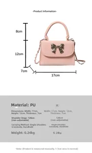 Guide des tailles du sac à main rose en PU avec nœud, dimensions 17x12x7cm et chaîne