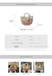 Detail showing woven straw handbag with pink hello embroidery and floral scarf accents