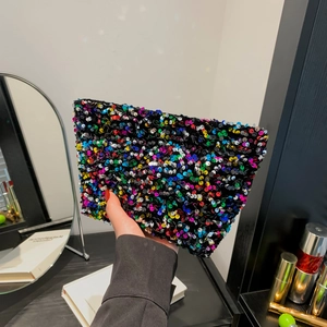 Women Fashion Versatile Sequin Handbag Shiny Iridescent Clutch Bag Summer New Shoulder Crossbody Bag For Evening Party