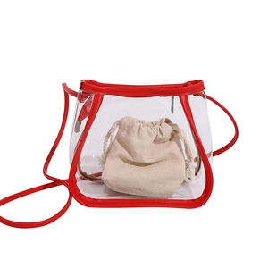 Borsa a tracolla trasparente in PVC con bordo rosso e sacchetto beige interno