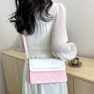 Fresh pink and white crossbody bag with diamond stitching and elegant embroidery details