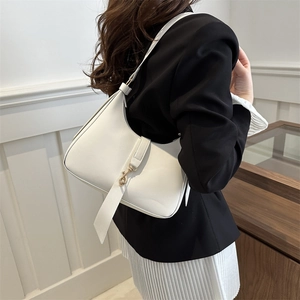 Minimalist white leather hobo underarm bag with gold metal buckle for women fashion