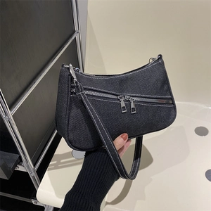 Vintage Τσάντα Ώμου Denim Γυναικεία Αντίθεση Ραφής Διπλό Φερμουάρ Τσάντα Hobo Μασχάλης Μόδα Y2K Casual