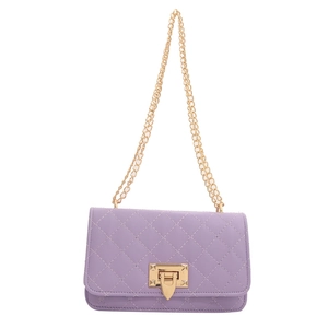 Elegant light purple quilted crossbody bag with gold chain strap and turn-lock closure