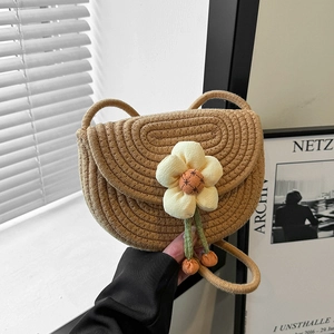 Braided Cotton Rope Floral Saddle Bag Handcrafted Bohemian Crossbody Shoulder Purse Summer Beach Vacation Gift Women Girls