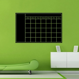 Blackboard wall sticker monthly planner with green grid for weekly schedule on green wall