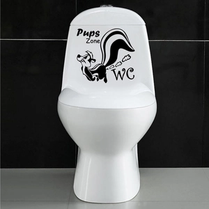 Creative cartoon squirrel toilet sticker with Pups Zone lettering on white tank