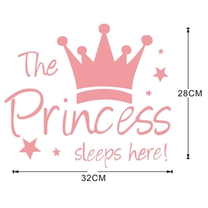 Pink princess crown wall sticker with stars and text The Princess sleeps here, 32x28cm