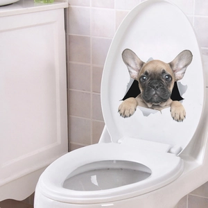 3D realistic French Bulldog puppy wall sticker with creative broken wall hole effect
