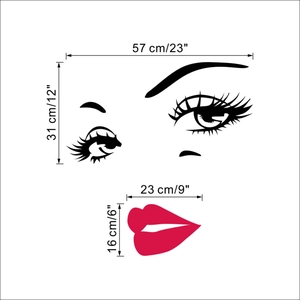 Minimalist sexy eyelashes and red lips wall sticker, 57x31 cm PVC decor for bedroom