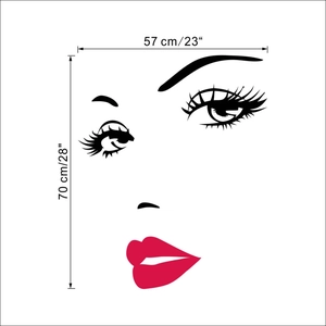 Minimalist sexy eyelash and red lips wall sticker, 57x70cm decorative vinyl wall decal