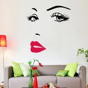 Artistic sexy eyelashes and red lips wall sticker for living room bedroom decor