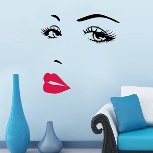 Sexy Eyelashes Red Lips Wall Stickers PVC Removable Self Adhesive Female Face Art Decals For Living Room Bedroom Salon
