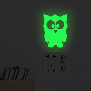 Luminous owl glow in the dark sticker for light switch decor in bright neon green