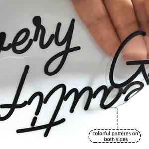Detail of transparent PVC mirror sticker showing flexibility and colorful double-sided patterns