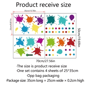 Colorful paint splash wall stickers set for kids room, PVC decals 70x50cm dimensions