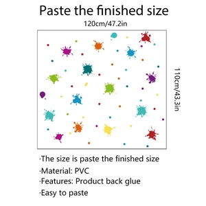 Detail specifications of colorful paint splash wall stickers showing size and PVC material