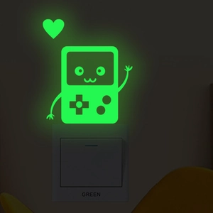 Glow in the dark retro handheld game console wall sticker with heart and neon green light
