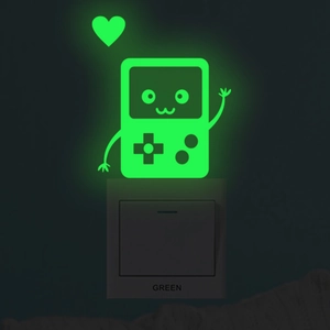 Glow in the dark cartoon game console light switch sticker in neon green fluorescence