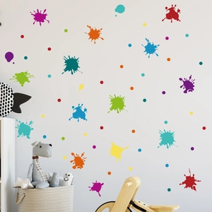 Colorful paint splash wall stickers for kids bedroom decor with bright artistic splatter shapes