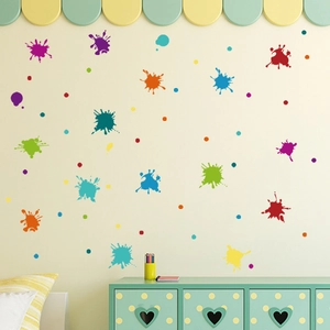 Artistic colorful paint splash wall stickers for kids bedroom decor with dots