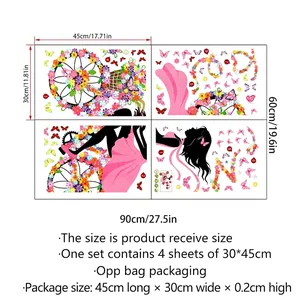 Größentabelle für 4-teiliges Blumen-Wandtattoo Set 30x45cm mit Layout-Abmessungen