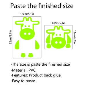 Size chart for luminous cat wall stickers showing dimensions 13x22cm and 13x12cm PVC